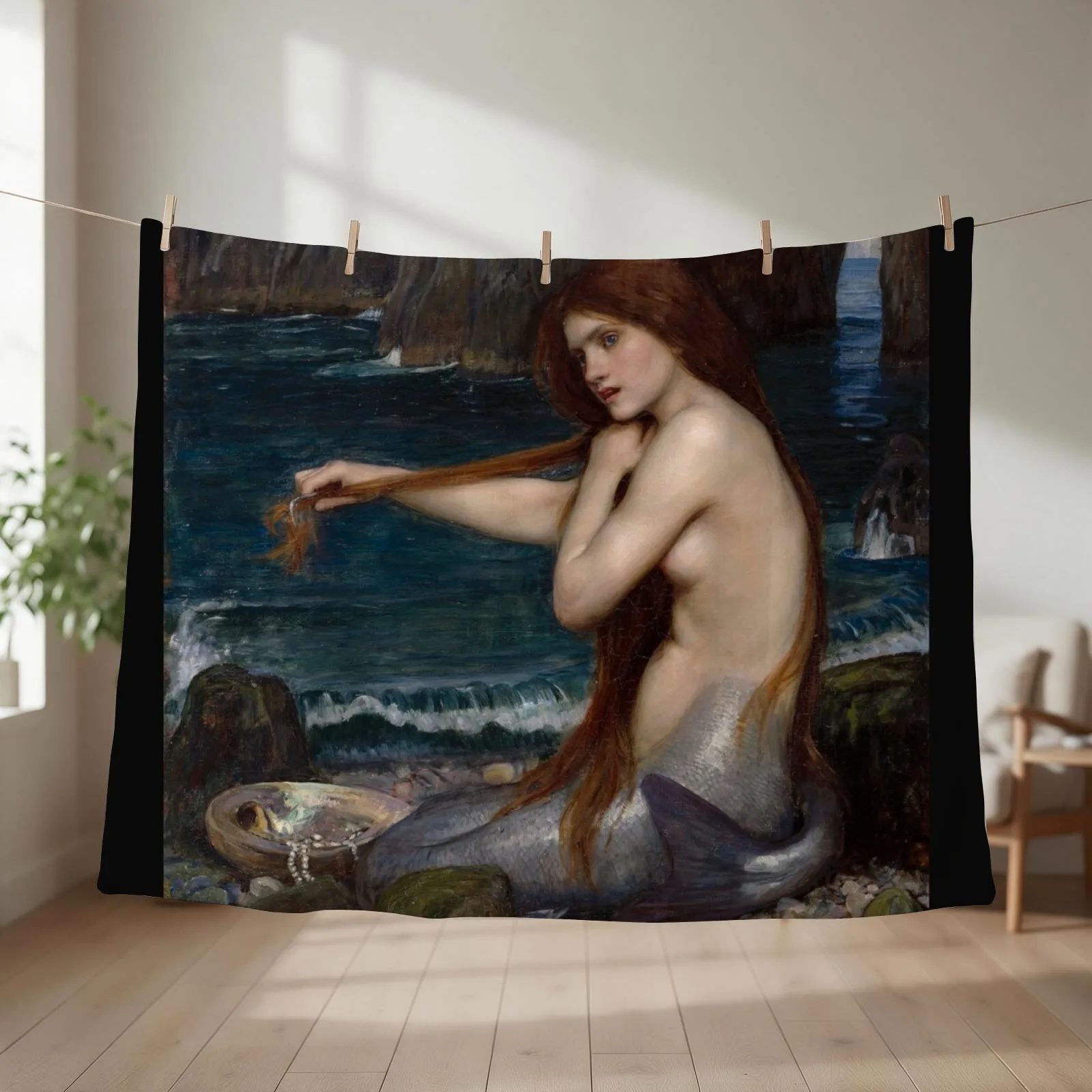 The Mermaid - John William Waterhouse Throw Blanket couch cozy soft plush fuzzy picnic outdoor blanket