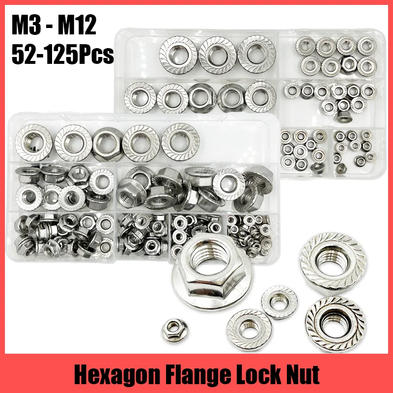 

Hexagon Flange Nut Set M3 M4 M5 M6 M8 M10 M12 A2-70 304 Stainless Steel Serrated Spinlock Flange Lock Nut Automatic locking Nuts