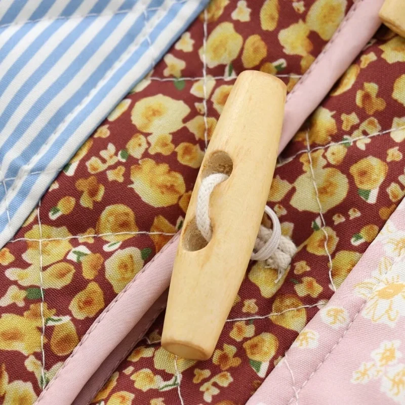 Casaco feminino de algodão com patchwork multicolorido, gola alta, bolsos laterais, manga comprida, para passeio e compras, moda outono-inverno.