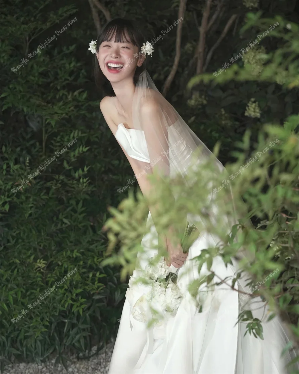 ZHUISHU Elegant Korea Satin Pleat Wedding Dress A-line Draped Sweep Train Bridal Gown Sleeveless Photo Shoot Gowns Customized