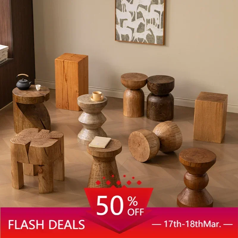 Multipurpose Log Stool, Rustic End Table & Shoe Changing Ottoman, Solid Wood Stump Seat for Vacation Rentals and Living Room
