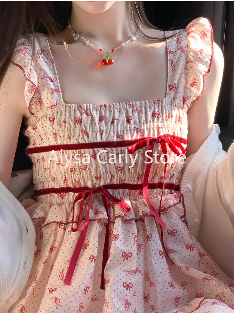 Sweet Floral Kawaii Fairy Dress Women Vintage Korean Elegant Party Mini Dresses Lace Print Casual Cute Casual Dress Summer 2023