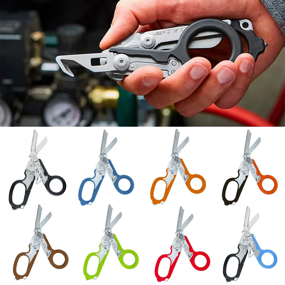 1PC Multi-Functional Tactical Foldable Medical Scissors Ruler Wrench Mini Portable First Aid Gadget Outdoor Survival Kit