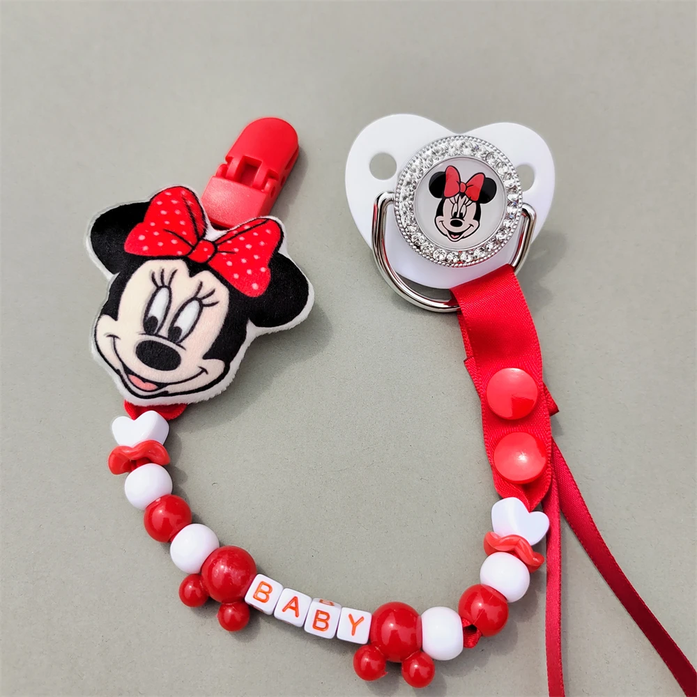 New Minnie Mouse Red Bling Small Head Plush Stuffed with Pp Cotton Personalized Name Chain/clip/holder for Fake Smoother Dummy