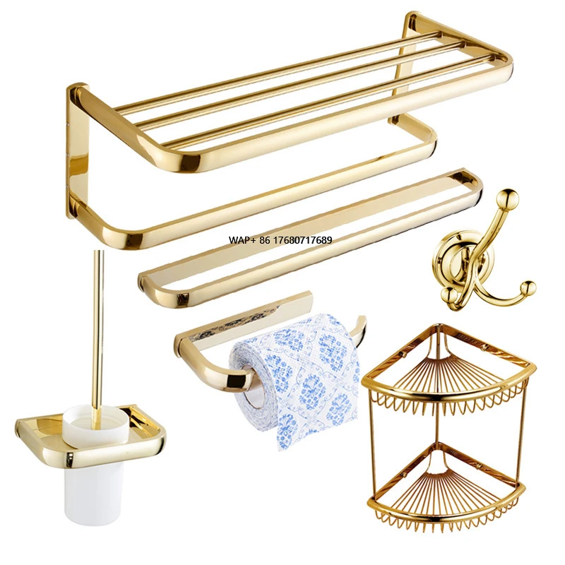 

Gold Bathroom Accessories Set Wall Mount Solid Brass Towel Rack Set Bathroom Hardware Set