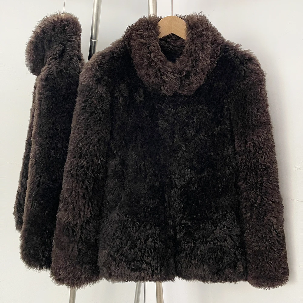 OFTBUY Damen Luxus Echt-Lammfell-Wollmantel Langarm Stehkragen Wolljacke Damen Neue Warme Verdickte Winter-Oberbekleidung – Detail 6