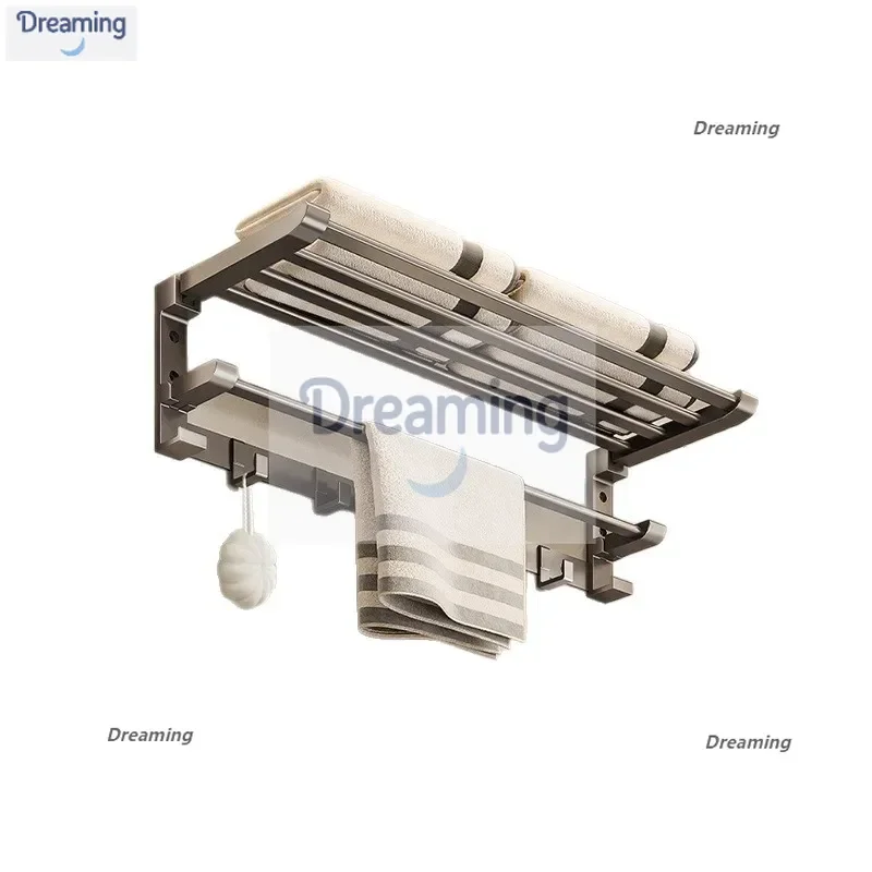 

Пистолет серая вешалка для полотенец для ванной комнаты, неперфорированная стойка для хранения туалета, утолщенная алюминиевая складная вешалка для полотенец