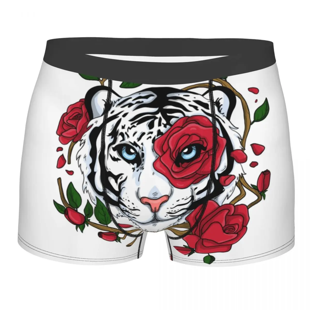 White Tiger With Flower Boxer Shorts For Men 3D Print Male Wild Animal Underwear Panties Briefs Breathbale Underpants