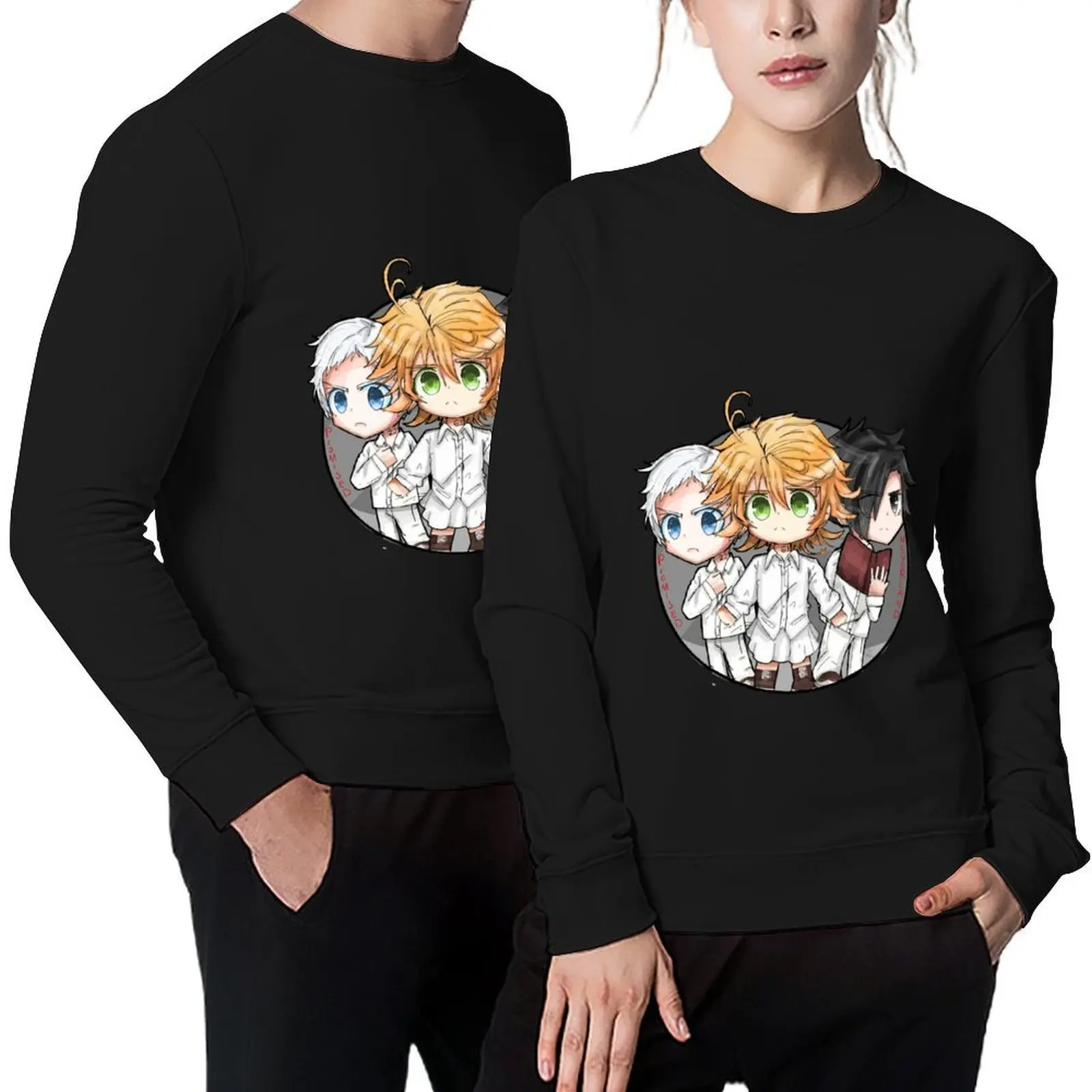 

The Promised Neverland Emma, Norman and Ray chibi; by Kībo-Kībo Pullover anime clothing autumn men wear mens clothing hoody
