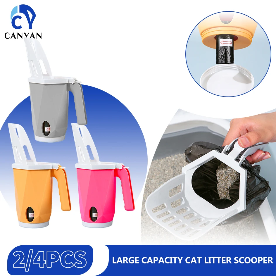 

Cat Litter Scooper Large Capacity Built-in Poop Bag Detachable Cats Shovel Kitty Self-Cleaning For Toilet Tray Box Clean Tool