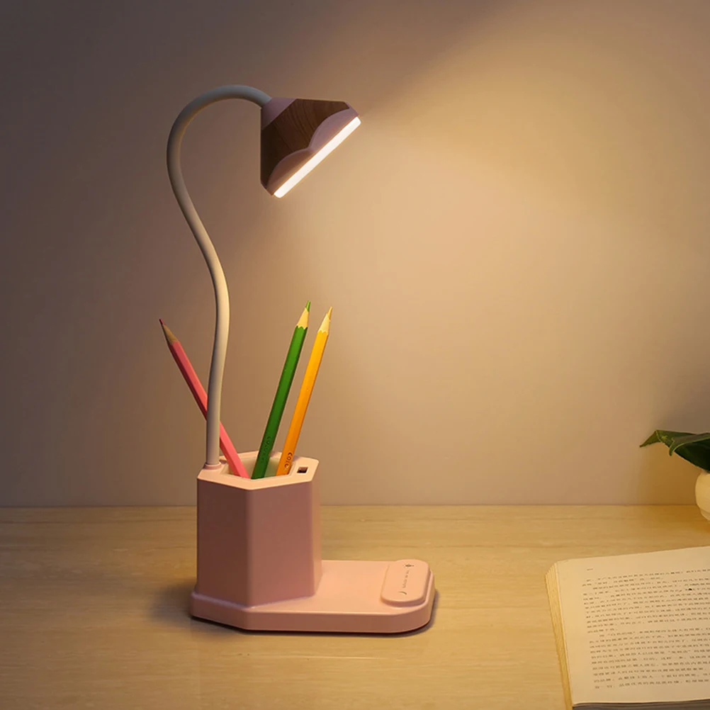 1PC Touch Tisch Lampe USB Lade Augenschutz Lernen Lampe Stift Container LED Desktop Lampe (Rosa)