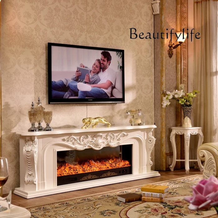 Chimenea europea de madera maciza, gabinete decorativo de 1,5 metros, calefacción blanca/oscuro, estante para chimenea eléctrica, fuego de simulación