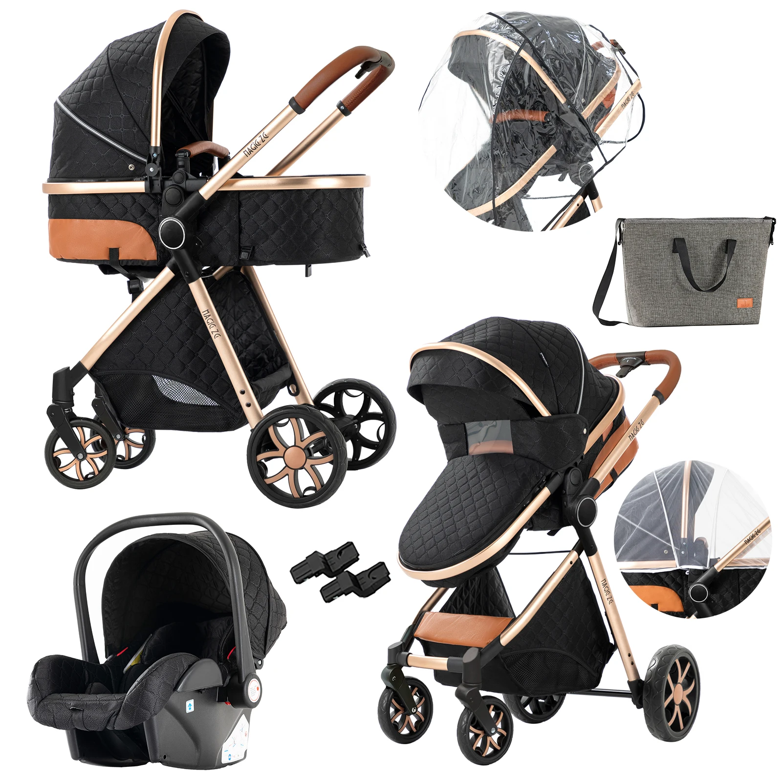 Kinderwagen 3 in 1 Kinderwagen Lichtgewicht Kinderwagen Draagbare kinderwagen kinderwagens voor pasgeboren baby autostoel kinderwagen met wieg