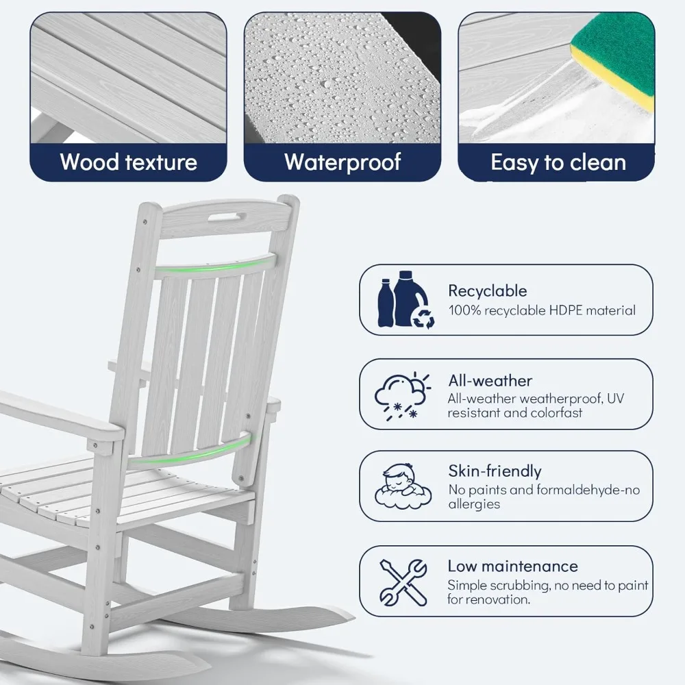 

Oversized Outdoor Rocking Chairs 2 Pack, All-Weather HDPE Heavy Duty Patio Rockers with High Back - Modern Style, Customized