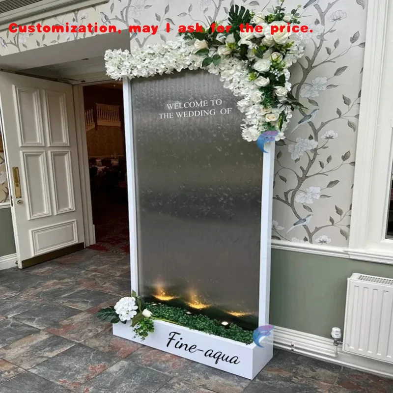 

custom.Wedding Decor Backdrop Waterfall Welcome Sign Stand Fountain Glass Wall Partition Room Divider