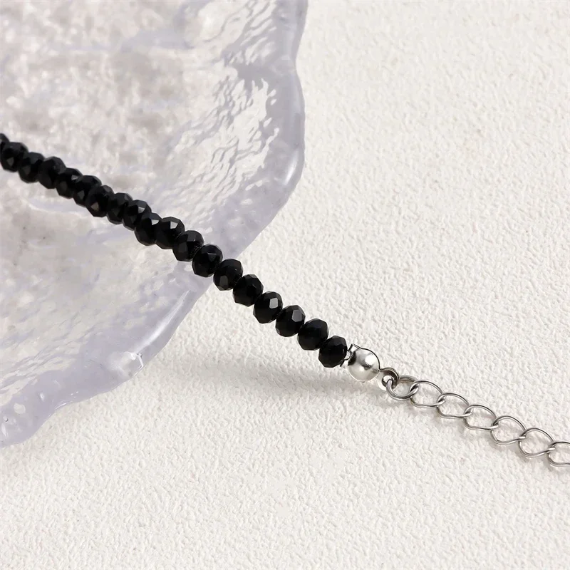 Simple Crystal Pave Cross Pendant Necklaces Handmade Seed Beads Necklace Choker Chain Lock Necklace Collar
