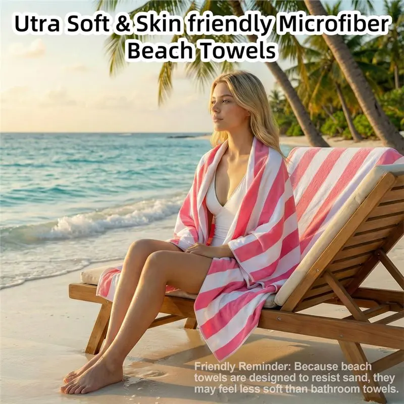 

ABMV-Large For Beach Towel-Quick Dry Sand Free, 3 PCS, 70" X 35.4", Highly Absorbent Stripe For Beach Towel