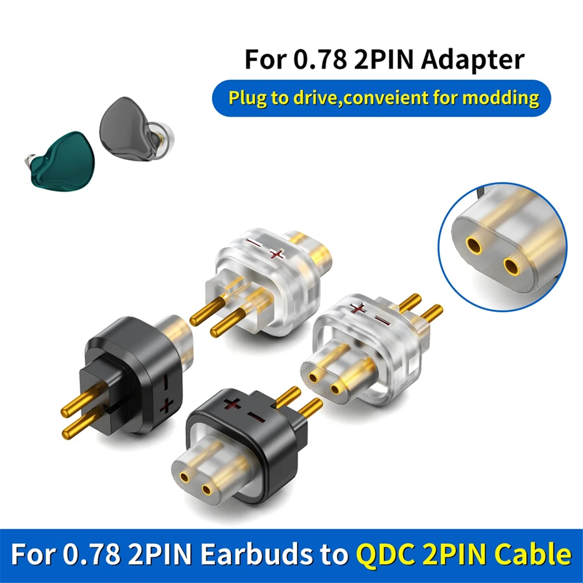 B68A 2 uds hembra a 0,78 adaptador de auriculares macho de 2 pines auriculares para SHUOER CONDUCTOR/SINGER/SOLOIST/EJ07/TAPE PRO A