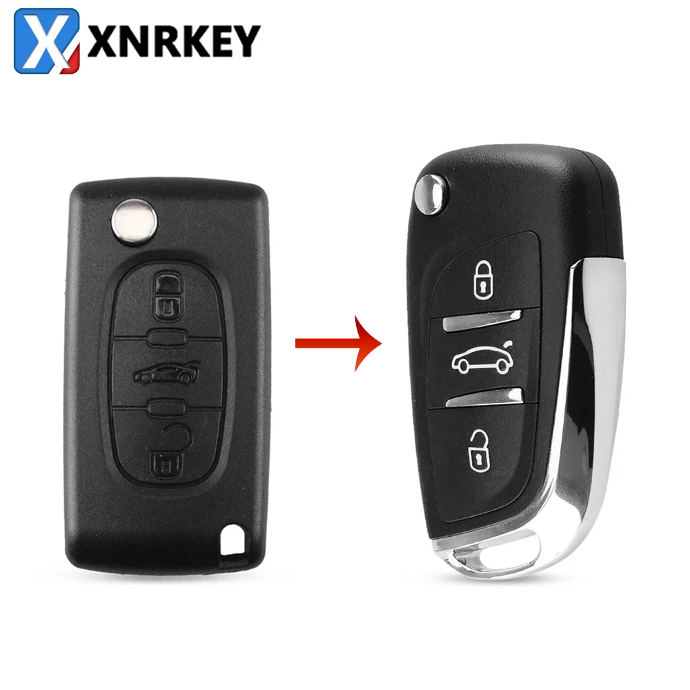 

XNRKEY 3 Buttons Car Flip Folding Remote Key Case Blank Shell for PEUGEOT406 407 408 308 307 107 207 Partner Fob Case Car CE0536