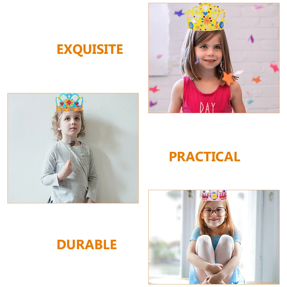 

4Sets Kids Birthday Crown DIY Kit Light Comfortable Non-Woven Kids Crowns Birthday Hat Making Materials Party Headwear