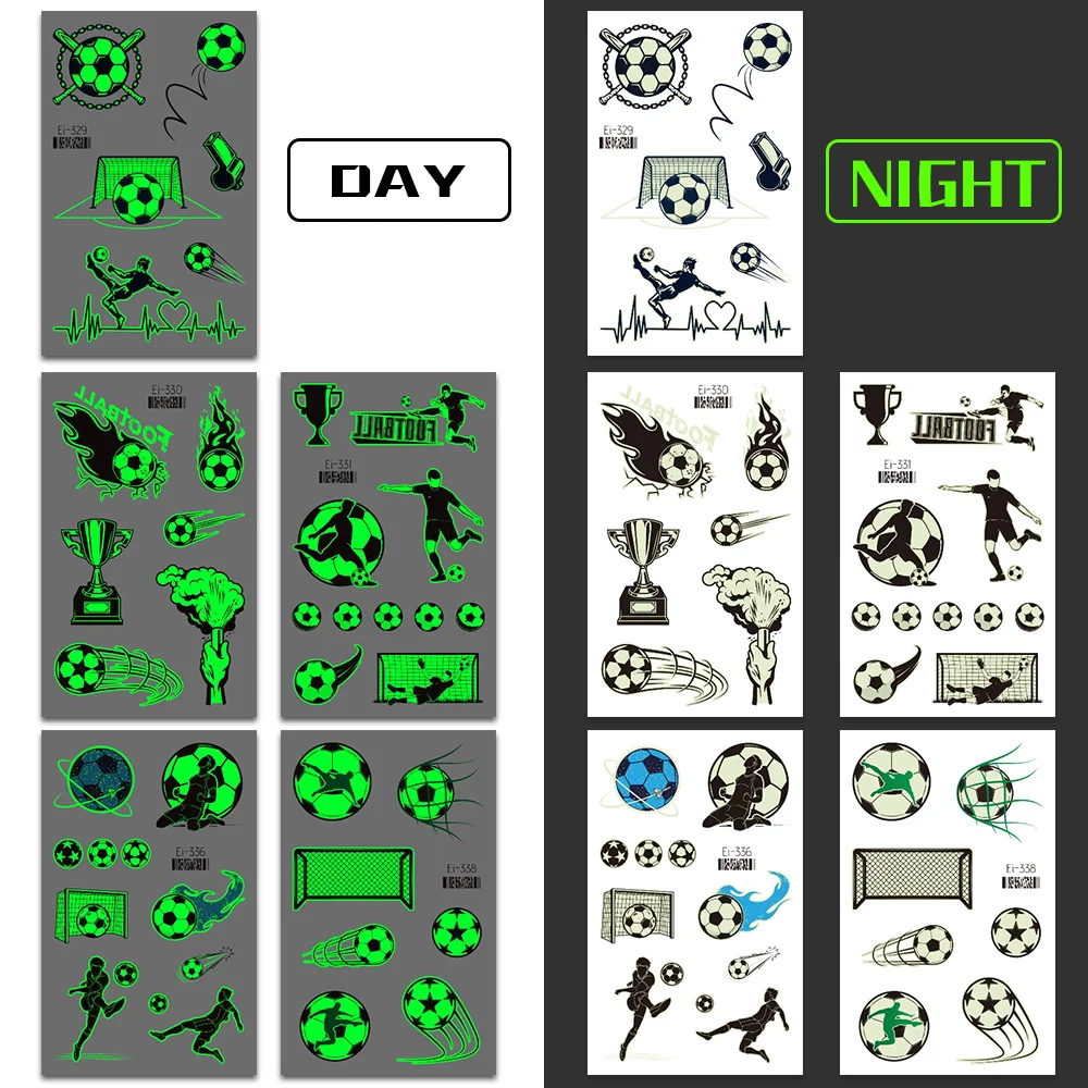 10 Blatt Fußball-Tattoos, Fußball, leuchtende temporäre Tattoos, die im Dunkeln leuchten, Fußball-Fußball-Fans, Party-Geschenk-Dekorationen – Detail 4