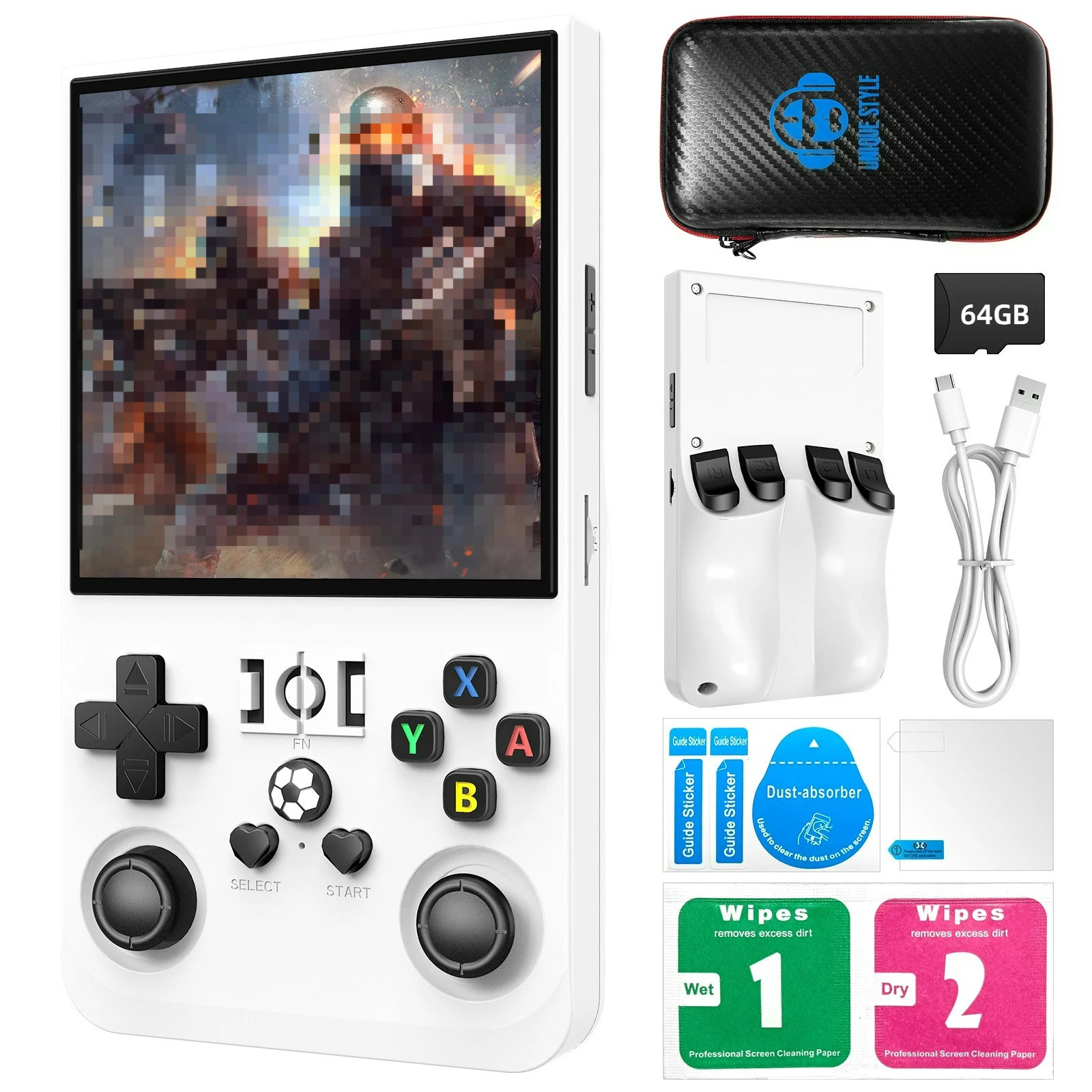 

Ретро игровая консоль с открытым исходным кодом R36Max, 64 ГБ, 4,0-дюймовый IPS-экран, консоль, портативный карманный видеоплеер для детей, подарки