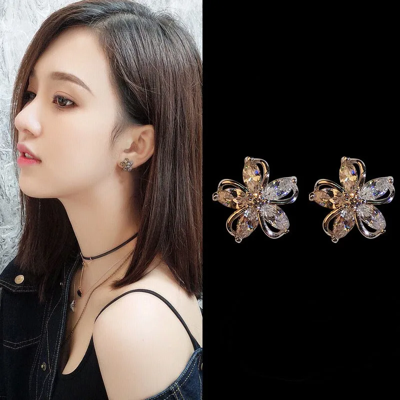 925 Silver Needle Korean Fashion Crystal Flower Earrings For Women Jewelry 2026 Trending New Luxury Zircon Flowers Stud Earrings - 4