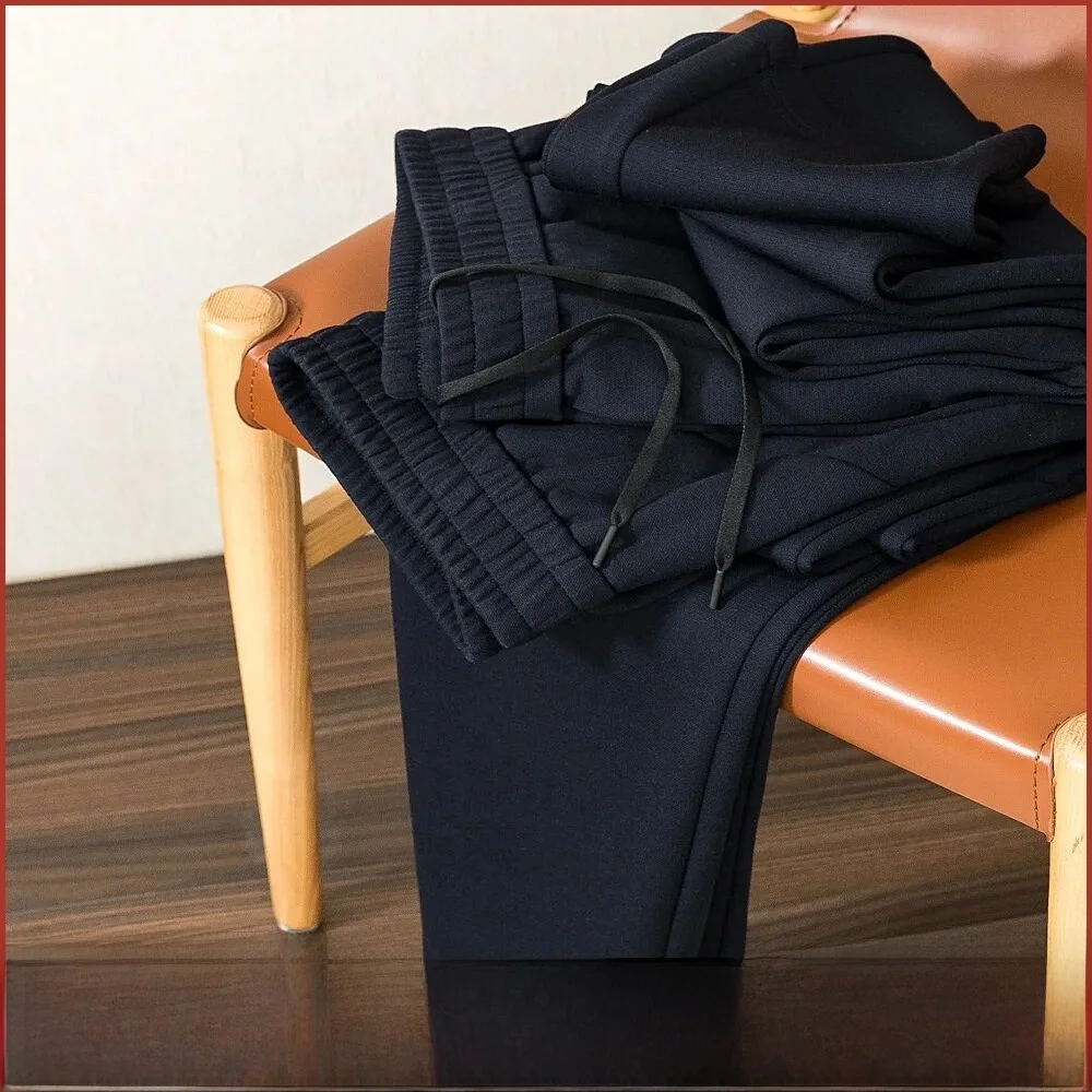 

High-End Men's Woolen Casual Pants Autumn Winter Spor Loose Fit Straight Leg Non-Iron mid Waist Elastic Waisand