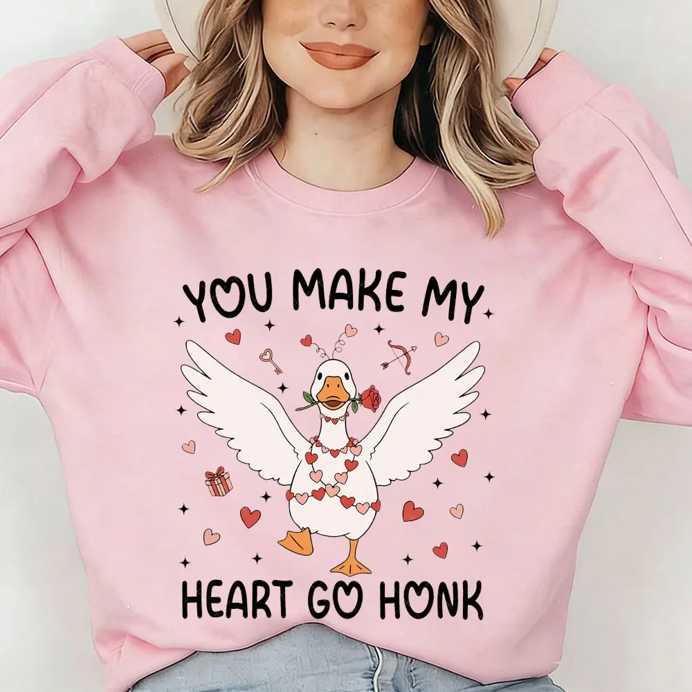 Funny Valentine Goose Pink Sweater Coquette Valentine Shirt Design You Make My Heart Go Honk XoXo Be Mine Winter Clothes Women