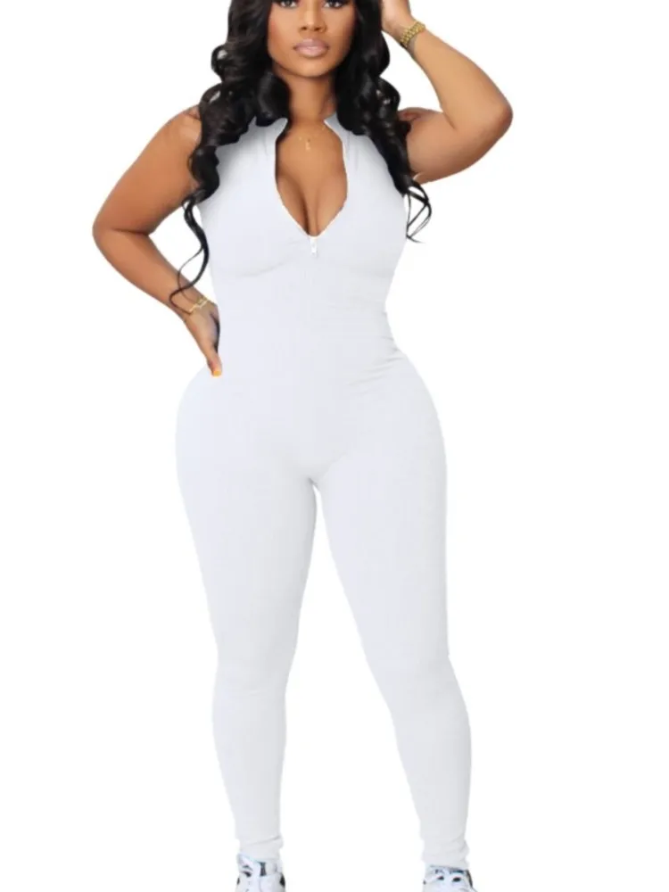 Women's Skinny Jumpsuit Fashion Sexy Deep V-Neck Sleeveless Long Pants Zipper Jumpsuits For Women Summer Casual Womens Clothing