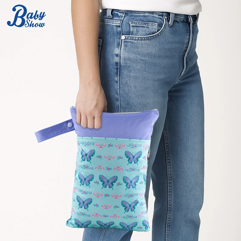 Babyshow Waterproof Diaper Bags Double Pockets Washable Reusable Storage Bag Portable Wet Dry Bag for Swimsuits Traveling