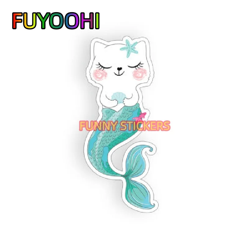 FUYOOHI Cat Mermaid Sticker Kitten Swimming Laptop Mug Car Window Bumper Decal