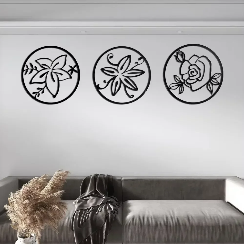 CIFBUY Minimalist Floral Metal Wall Art 3-Piece Set Modern Home Decor Gift