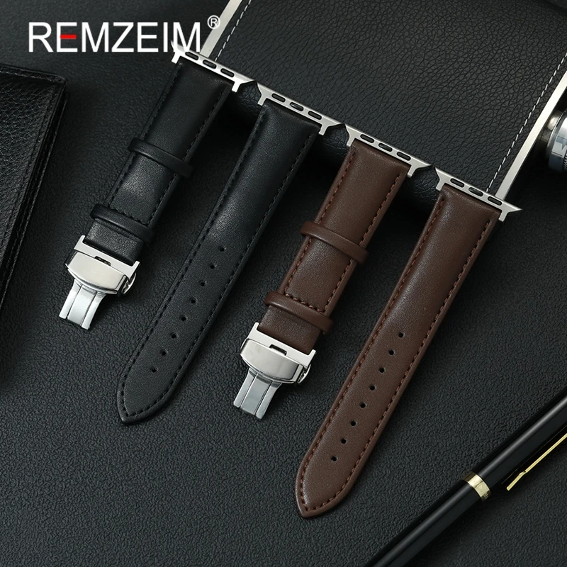 

Business PU Leather Watch Band for Apple Watch Ultra SE 1-10 Butterfly Clasp Bracelet for Iwatch 38/40/41/42/44/45/46/49mm Belt