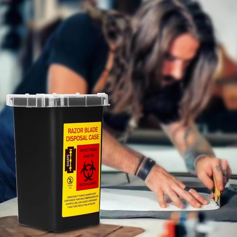 

Black Tattoo Plastic Sharp Container Box Sharps Containers Needle Destruction Waste Bin Needle Disposal Bin with Lid for Tattoo