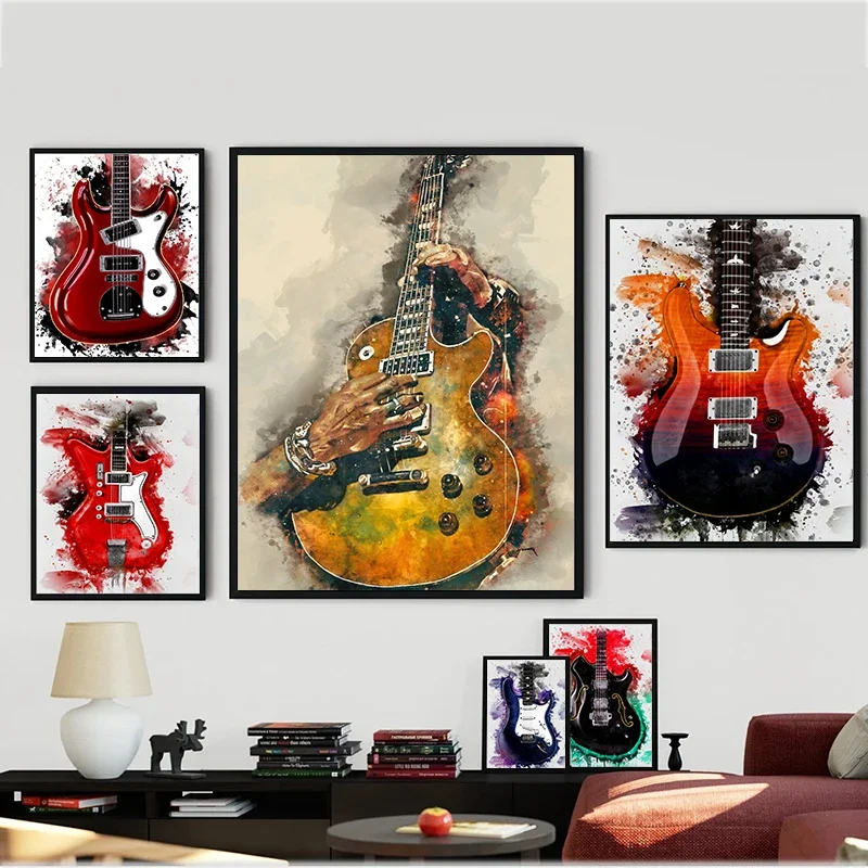 Abstract Graffiti Electric Guitar Canvas Art  Music Poster Prints for Nordic Home Decor Aesthetic Wall Art Painting for Living R