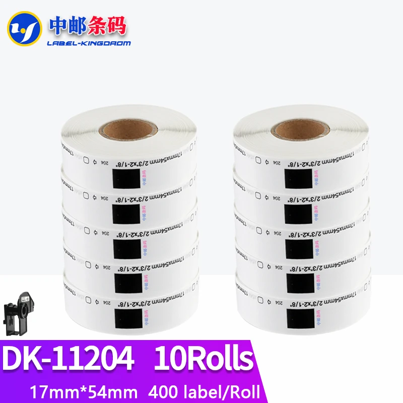 10 Refill Rolls Generic DK-11204 Label 17*54mm 400Pcs Compatible for Brother Thermal Printer White Color DK11204 DK-1204