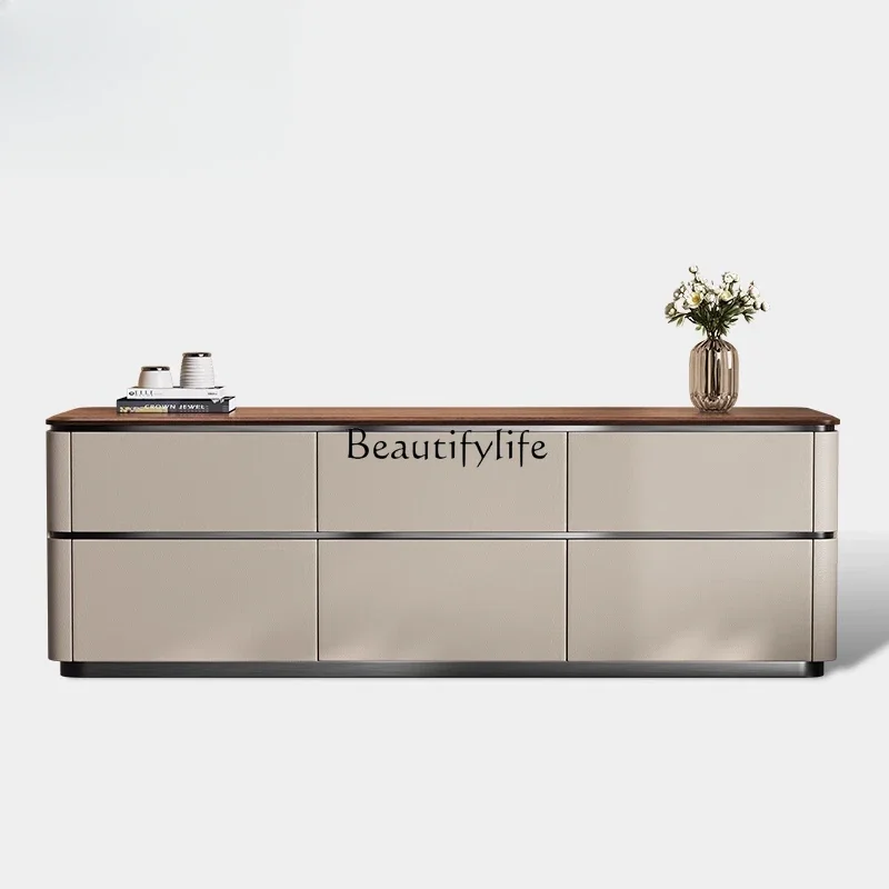 

*FG44Minimalist light luxury TV cabinet walnut solid wood chest cabinet