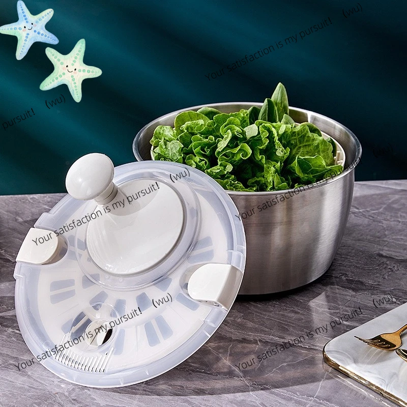 ZOCI-Stainless steel vegetable salad dehydrator manual rotating drain basket household fruit and vegetable dryer