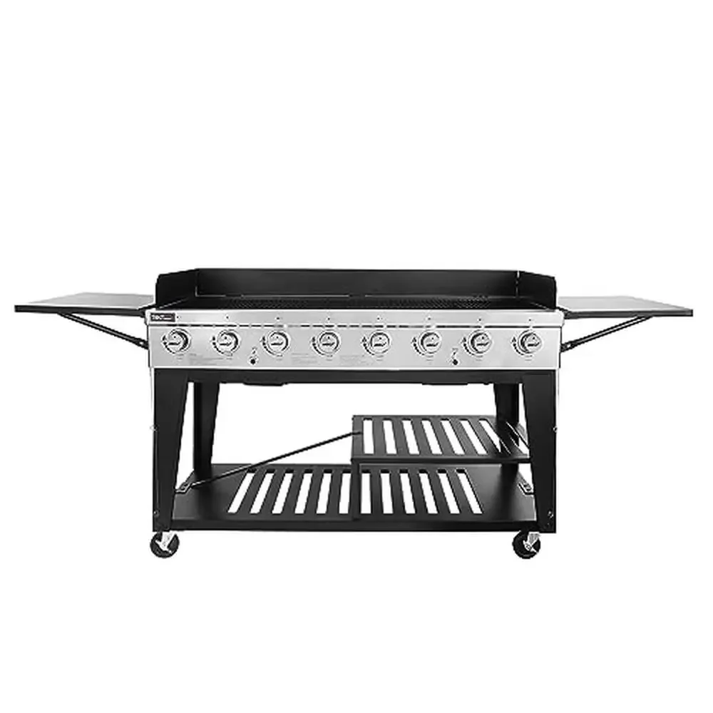 Outdoor Gas Grill 8-Burner 104K BTU Cooking Power Dual Systems Foldable Design Black/Silver