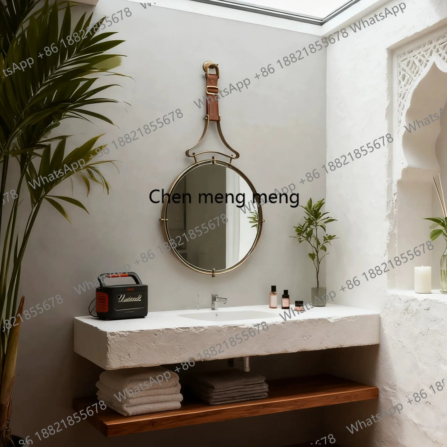 

American style, custom bathroom high definition decoration, wall-mounted bronze mirror, washing table, dressing mirror