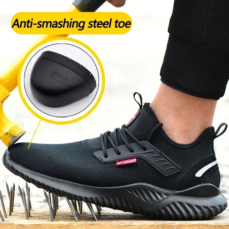 Zapatos de seguridad para hombre con puntera de acero, zapatos de trabajo antigolpes, zapatillas de deporte, zapatos indestructibles ligeros a prueba de pinchazos, triangulación de envíos