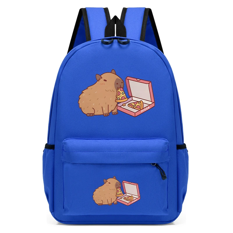 Primary School Bag Boys Girls Ultra-lightweight Backpacks Children\'s Backpack Cute Capybara Eating Pizza Canvas Kids Schoolbags