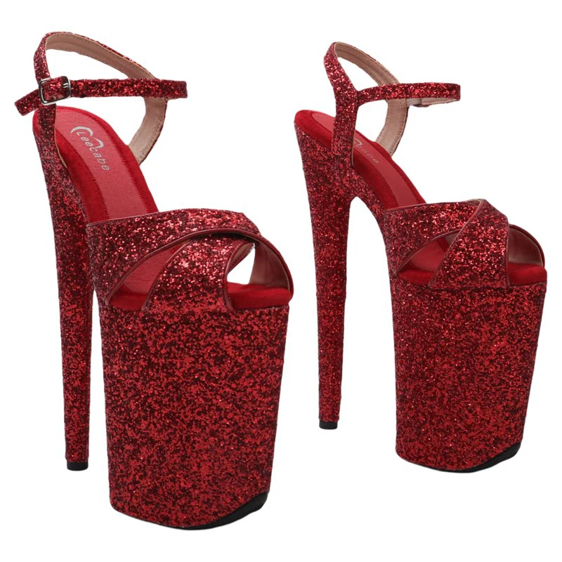 Leecabe 23CM / 9inches  Glitter Upper party  stripper heels fashion Platform High Heels Sandals Pole Dance shoes