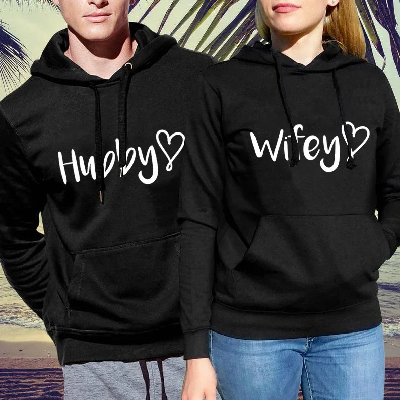 Hubby Wifey Couples Hoodies Honeymoon Sweatshirts Just Married Hoody Engagement Wedding Bridal Hoodies Husband and Wife Tops