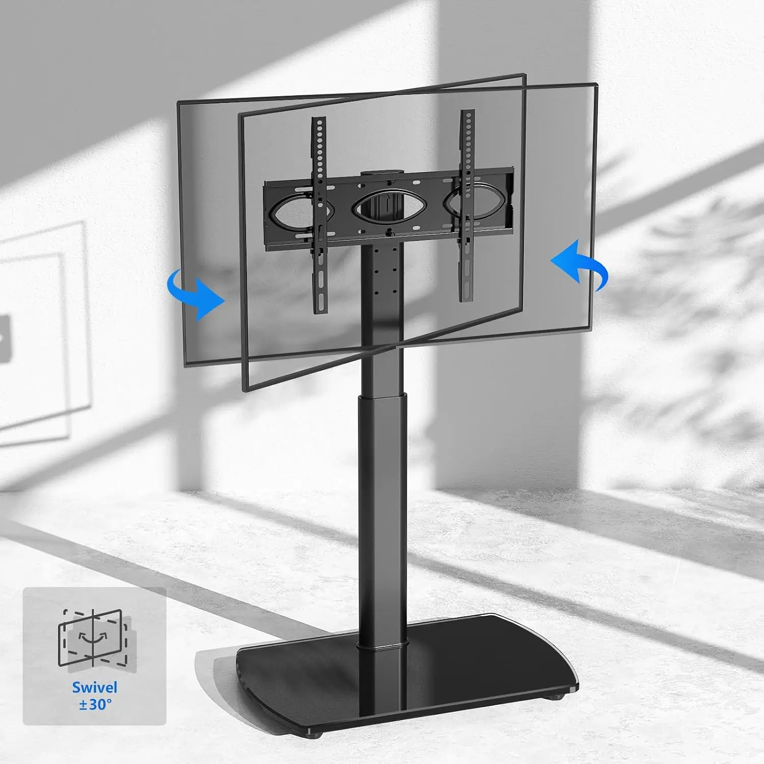 Swivel TV Floor Stand Mount, 32-65 Inch LCD LED Flat Screen, Height Adjustable with Shelf, Space Saving Corner Stand Home Office