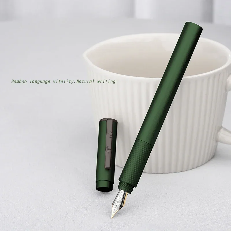 

Hongdian H3 Metal Dark Green Fountain Aluminum Alloy Beautiful Bamboo Clip Iridium EF/F/Bent Nib Writing Ink Pen for Business