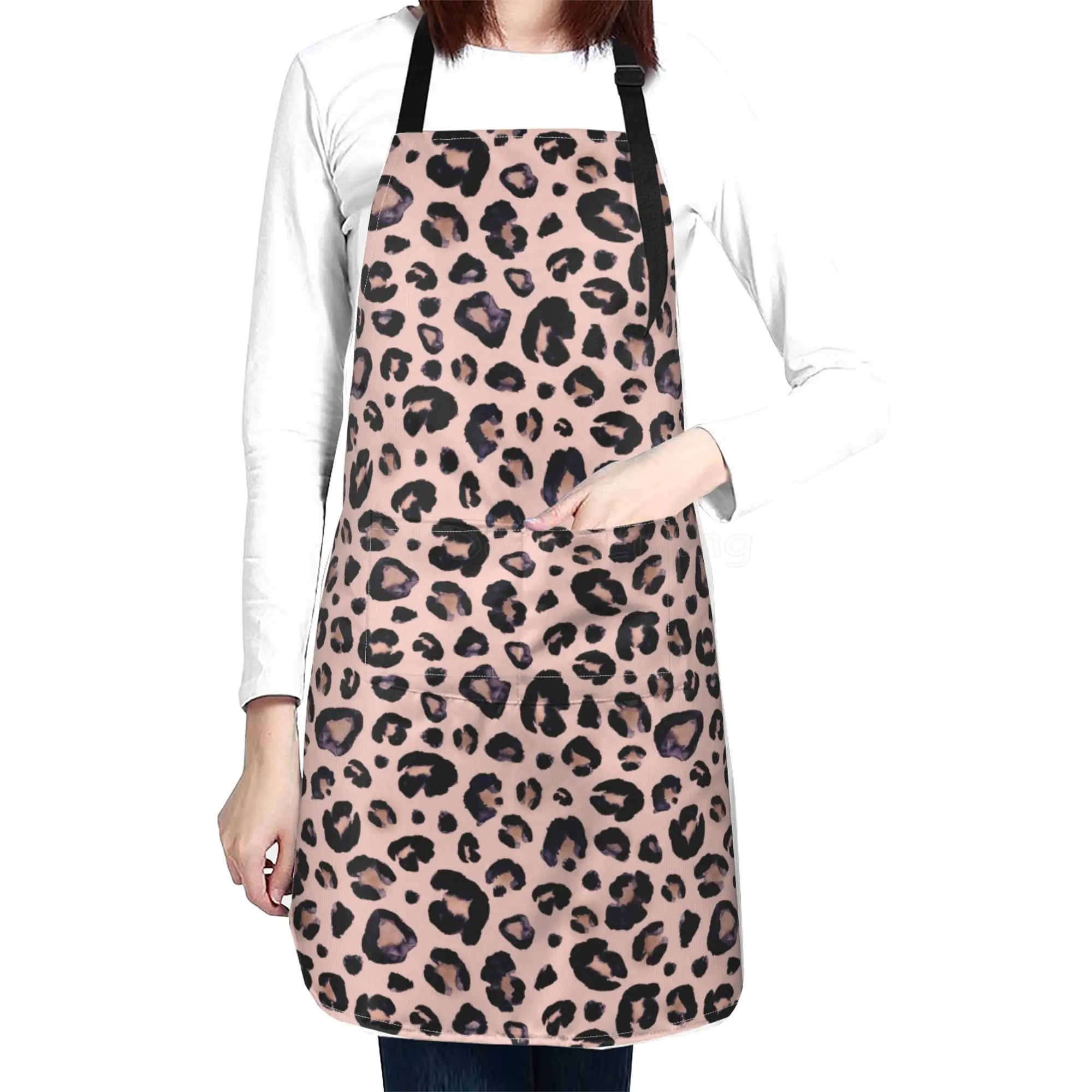 Leopard Print Cheetah Pink Apron for Women Men Waterproof Sleeveless Aprons with Pocket for Kitchen Restaurant Cafe Work