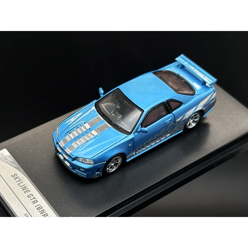 SH In Stock 1:64 Skyline GTR R34 Gurucollector Electroplated Blue Diecast Diorama Car Model Collection Miniature Stance Hunters