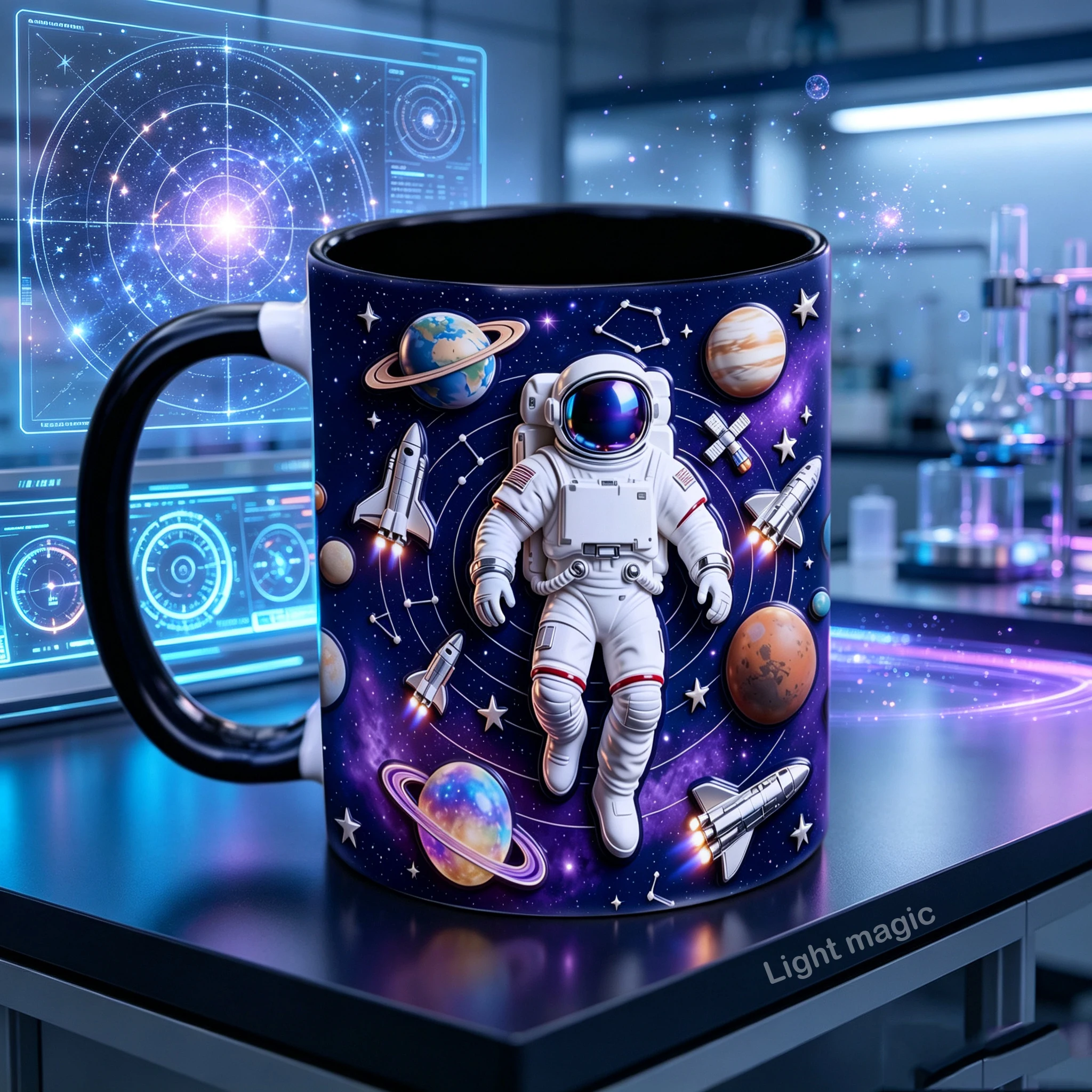Custom Name Aerospace Ceramic Coffee Mug 11oz Space Rocket Astronaut Themed Personalized Tea Cup Gift for Space Enthusiast